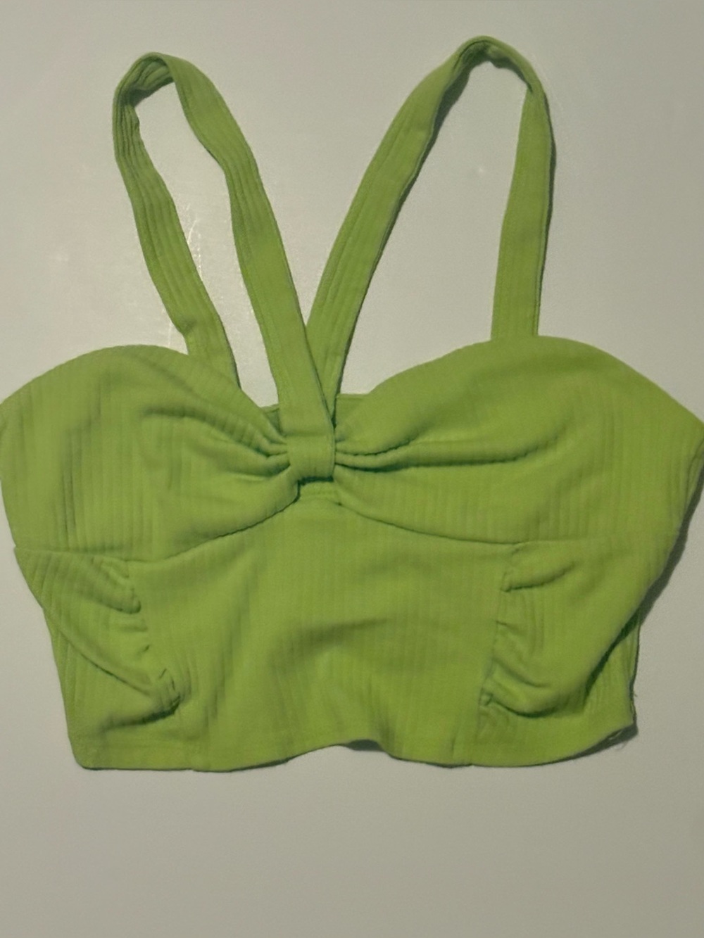 PacSun Chartreuse Lime Green Ribbed Cropped Strappy Tank Top Shirt SZ. M EUC